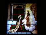 [Cliquez pour agrandir : 62 Kio] Ávila - L'église de la Santa : vitrail représentant une apparition de Sainte Thérèse.
